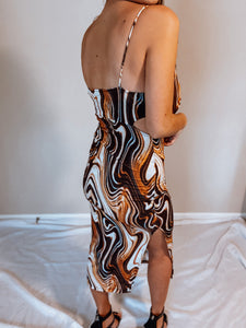 Rust Marble Print Midi Dress