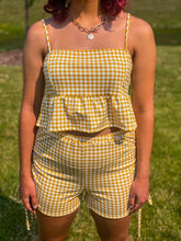 Load image into Gallery viewer, Yellow Gingham Ruffle Crop Top