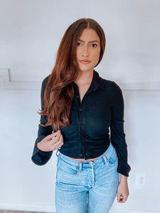 Knit Button Up Top in Black